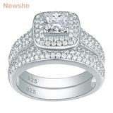 Newshe 2 Pcs Classic Wedding Rings For Women 925 Sterling Silver Jewelry Engagement Ring Set 2.26 Ct Princess Cut AAAA CZ JR4230