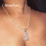 Stonefans Name Intial Letter Necklace Cuban Rhinestone Choker Women Men Hip Hop CZ Drip Bubble Baguette Necklace Custom Jewelry